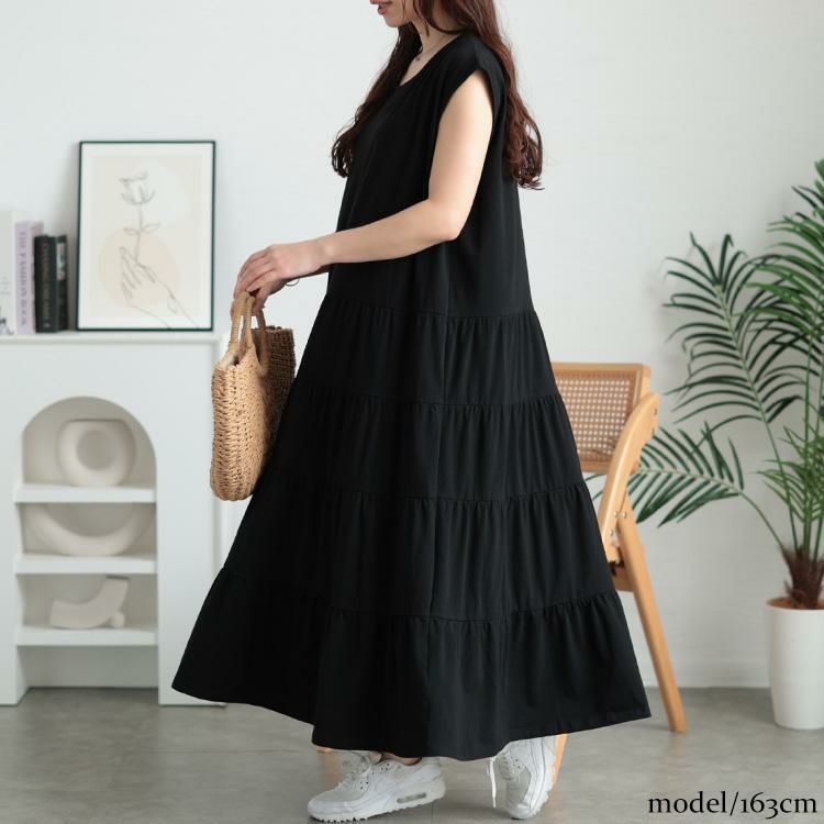 大きいサイズ レディース 接触冷感ティアードワンピース　kt-7825650 ブラック