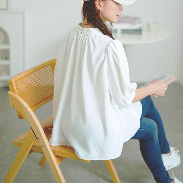 大きいサイズ レディース スタンドカラーパプスリーブブラウス　tana-351037【メール便可】