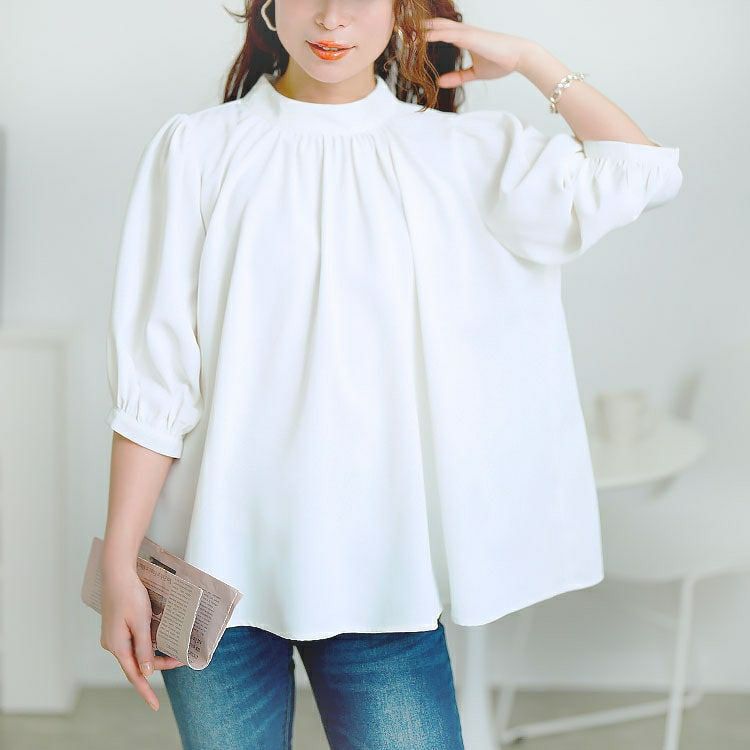 大きいサイズ レディース スタンドカラーパプスリーブブラウス　tana-351037【メール便可】