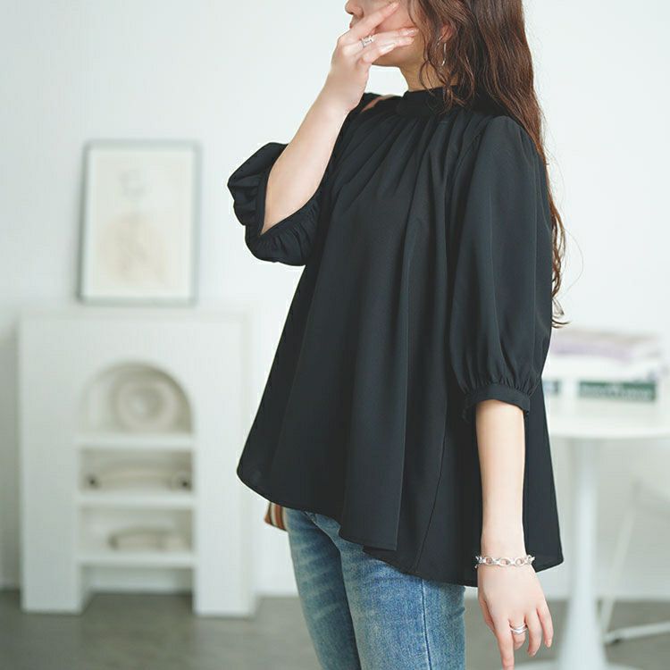 大きいサイズ レディース スタンドカラーパプスリーブブラウス　tana-351037【メール便可】