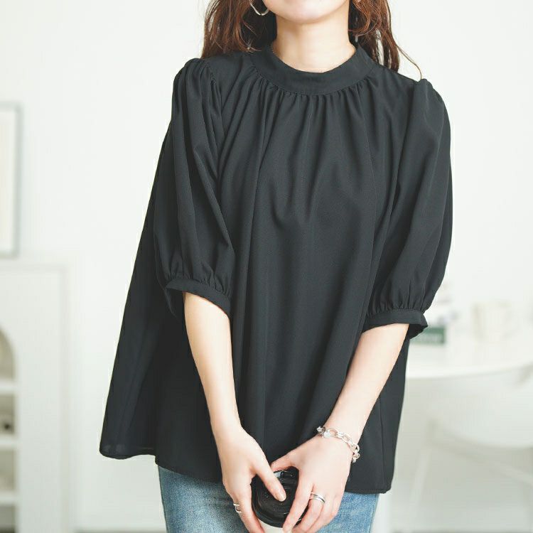 大きいサイズ レディース スタンドカラーパプスリーブブラウス　tana-351037【メール便可】