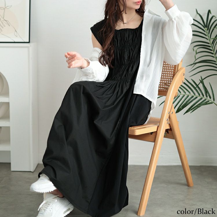 大きいサイズ レディース 接触冷感シャーリングノースリーブワンピース