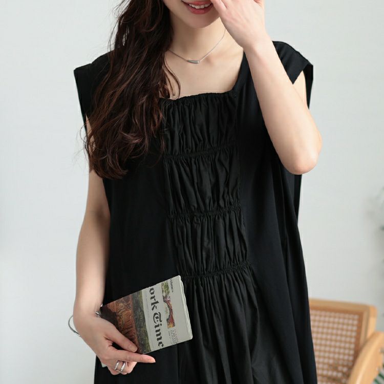 大きいサイズ レディース 接触冷感シャーリングノースリーブワンピース　kt-7825630