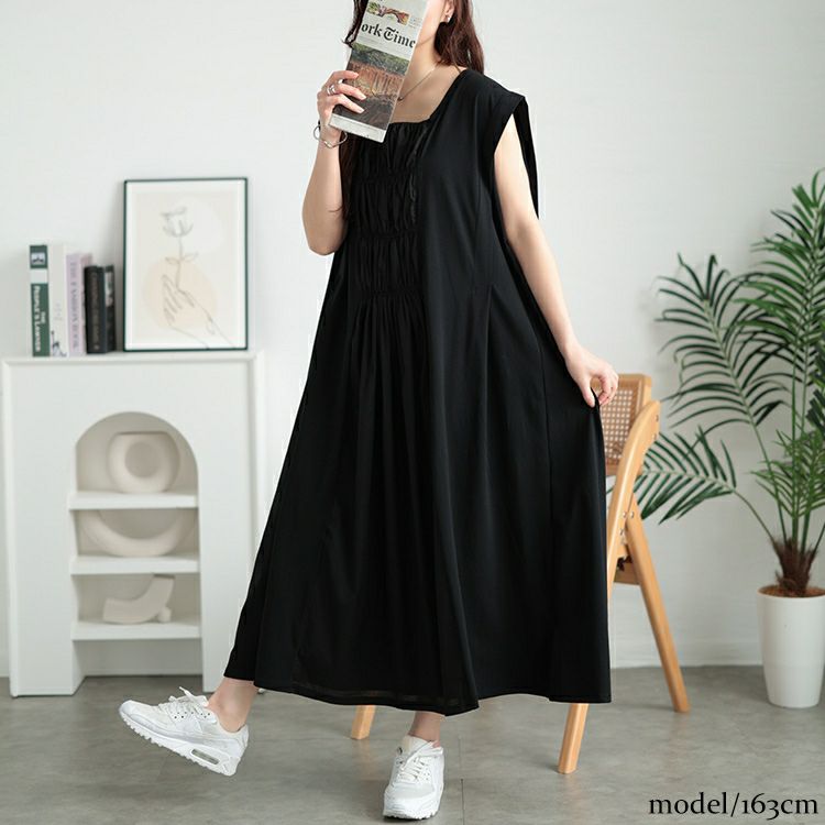 大きいサイズ レディース 接触冷感シャーリングノースリーブワンピース　kt-7825630