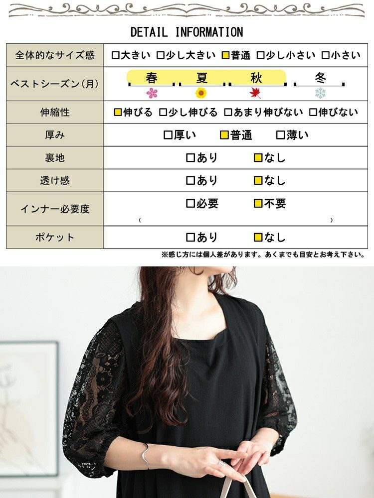 大きいサイズ レディース 接触冷感レース袖切り替えワンピース　kt-7825620