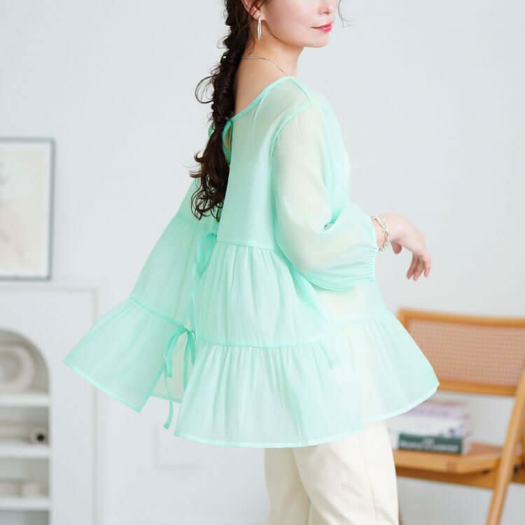 大きいサイズ レディース 前後2wayリボンティアードチュニック　fem-577【メール便可】 グリーン