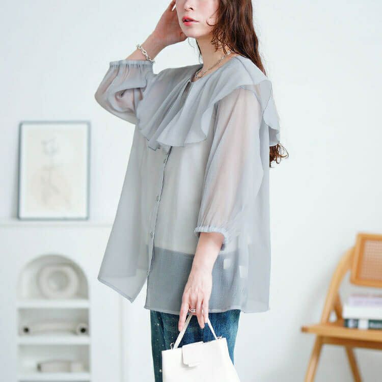 大きいサイズ レディース 前後2wayフレアカラーブラウス　fem-574【メール便可】