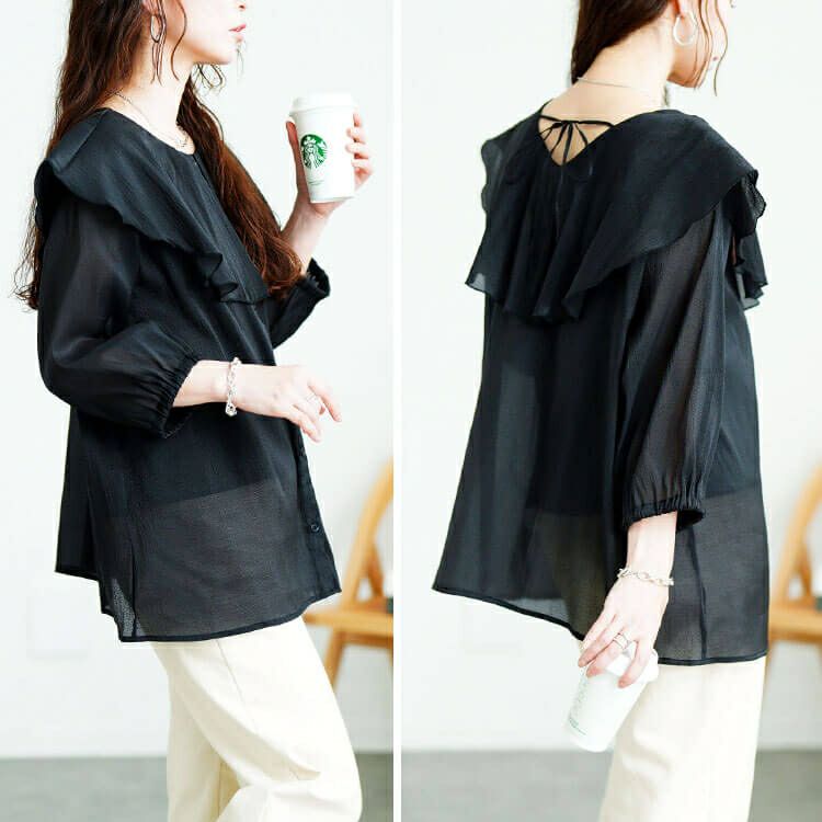 大きいサイズ レディース 前後2wayフレアカラーブラウス　fem-574【メール便可】