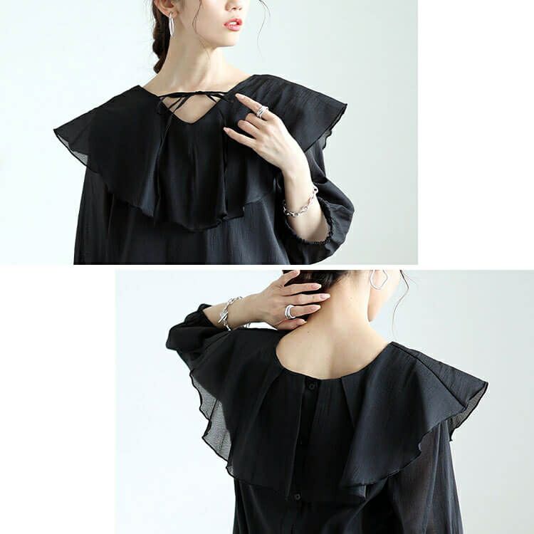 大きいサイズ レディース 前後2wayフレアカラーブラウス　fem-574【メール便可】