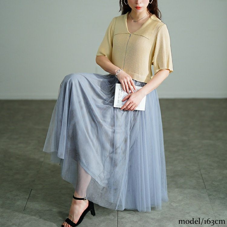 大きいサイズ レディース リブニットドッキングチュールワンピース　sum-0001