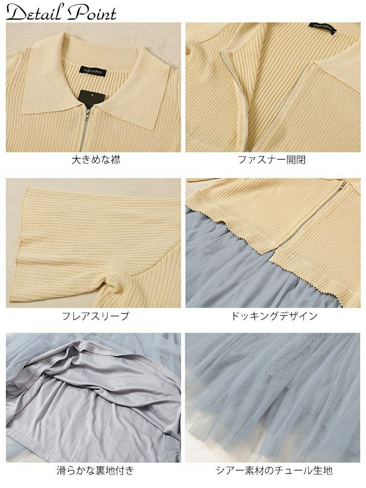 大きいサイズ レディース リブニットドッキングチュールワンピース　sum-0001