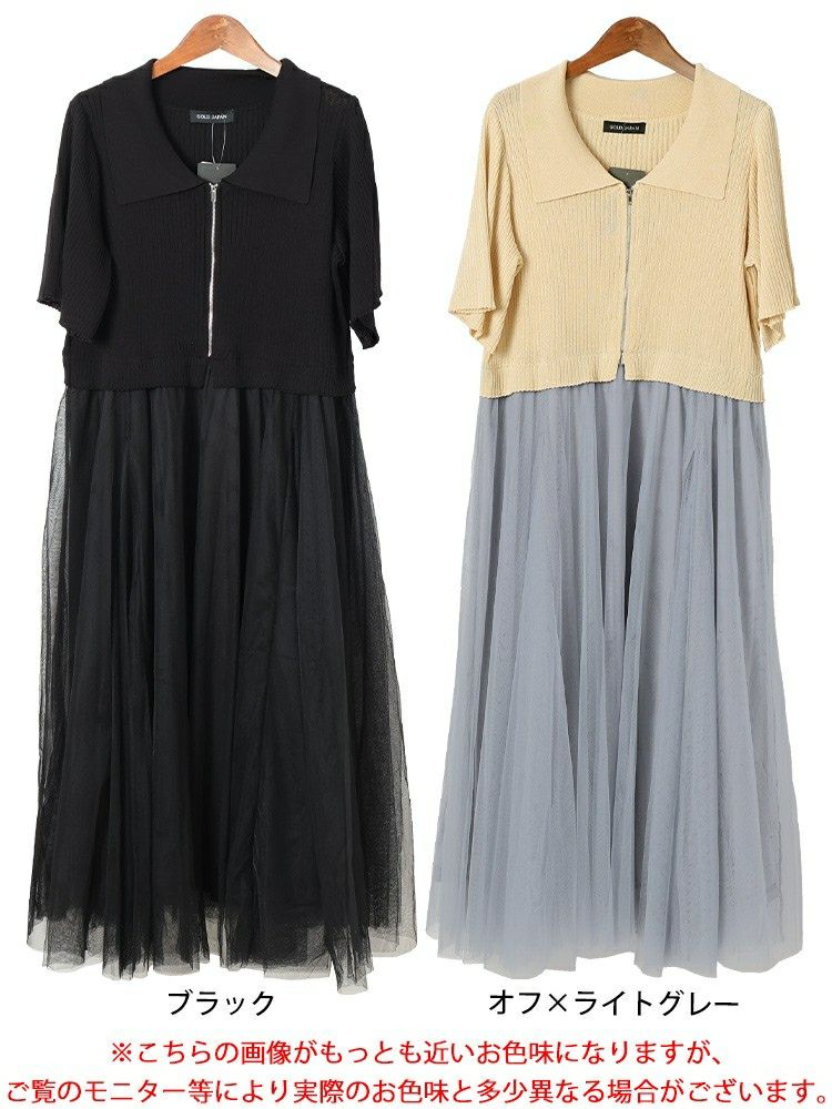 大きいサイズ レディース リブニットドッキングチュールワンピース　sum-0001