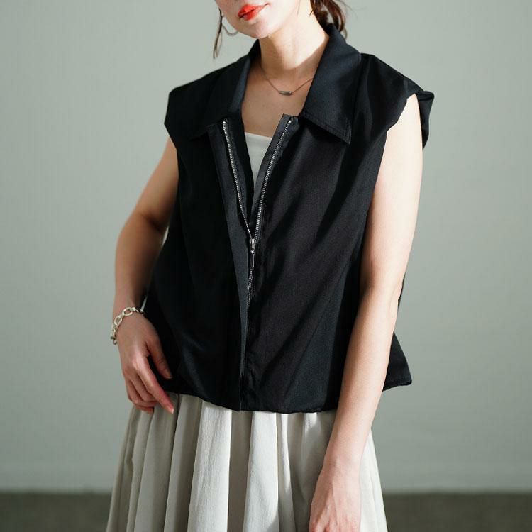 大きいサイズ レディース バルーンクロップドZIPトップス　sw-0705【メール便可】 ブラック