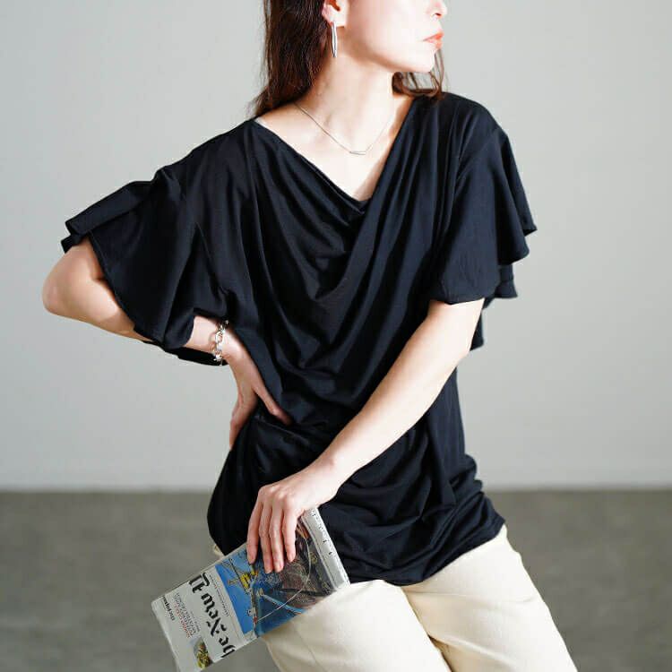 大きいサイズ レディース 接触冷感バタフライスリーブカットソー　sw-0725【メール便可】