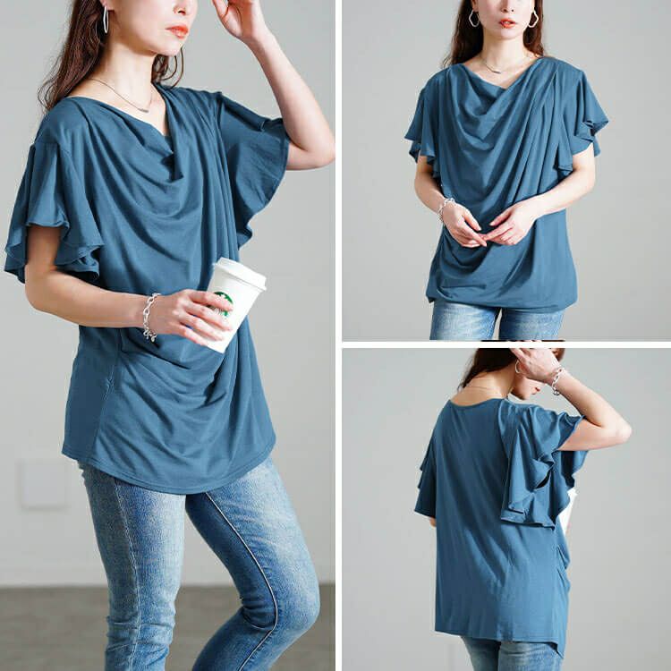 大きいサイズ レディース 接触冷感バタフライスリーブカットソー　sw-0725【メール便可】