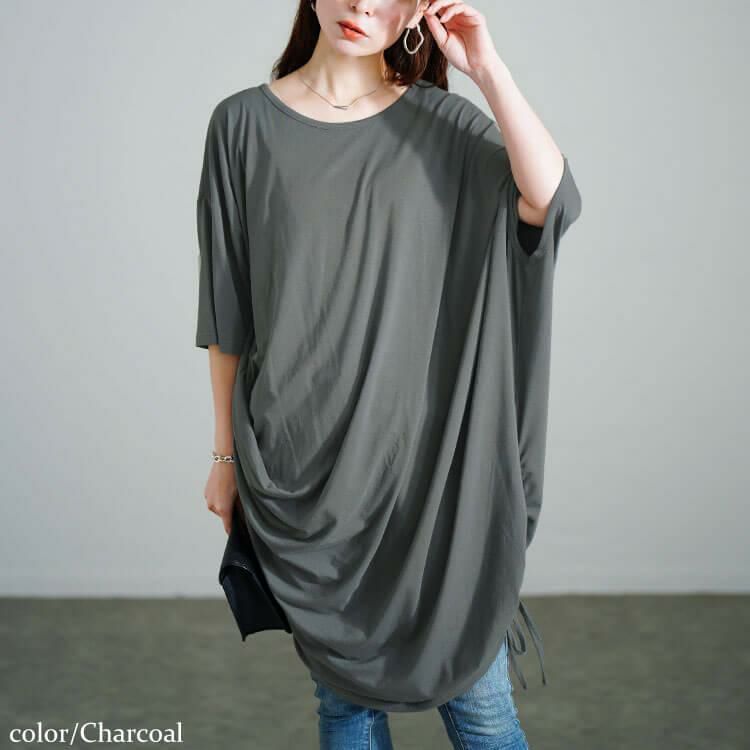 大きいサイズ レディース 接触冷感アシンメトリー変形チュニック sw