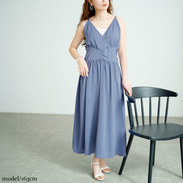 大きいサイズ レディース カシュクールキャミワンピース　fem-563【メール便可】 ブルー