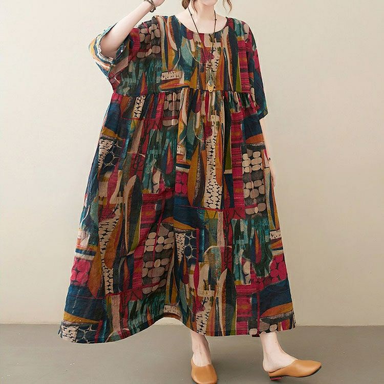 大きいサイズ レディース マルチカラーコットンワンピース　goldy-1684【メール便可】