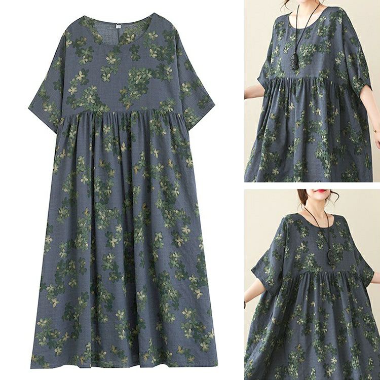 大きいサイズ レディース 花柄ギャザーフレアワンピース　goldy-1683【メール便可】