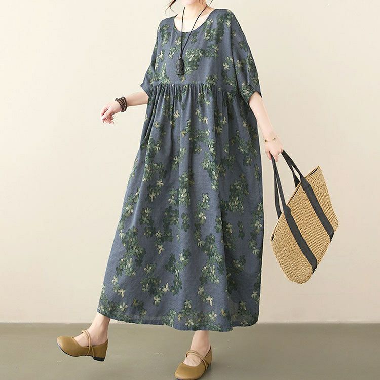 大きいサイズ レディース 花柄ギャザーフレアワンピース　goldy-1683【メール便可】