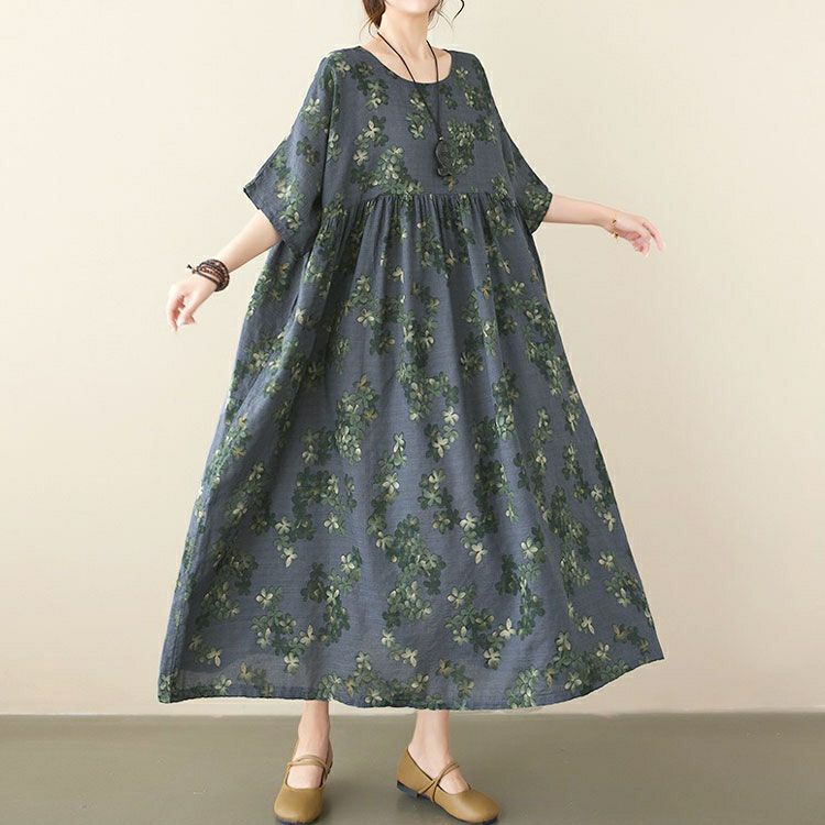 大きいサイズ レディース 花柄ギャザーフレアワンピース　goldy-1683【メール便可】