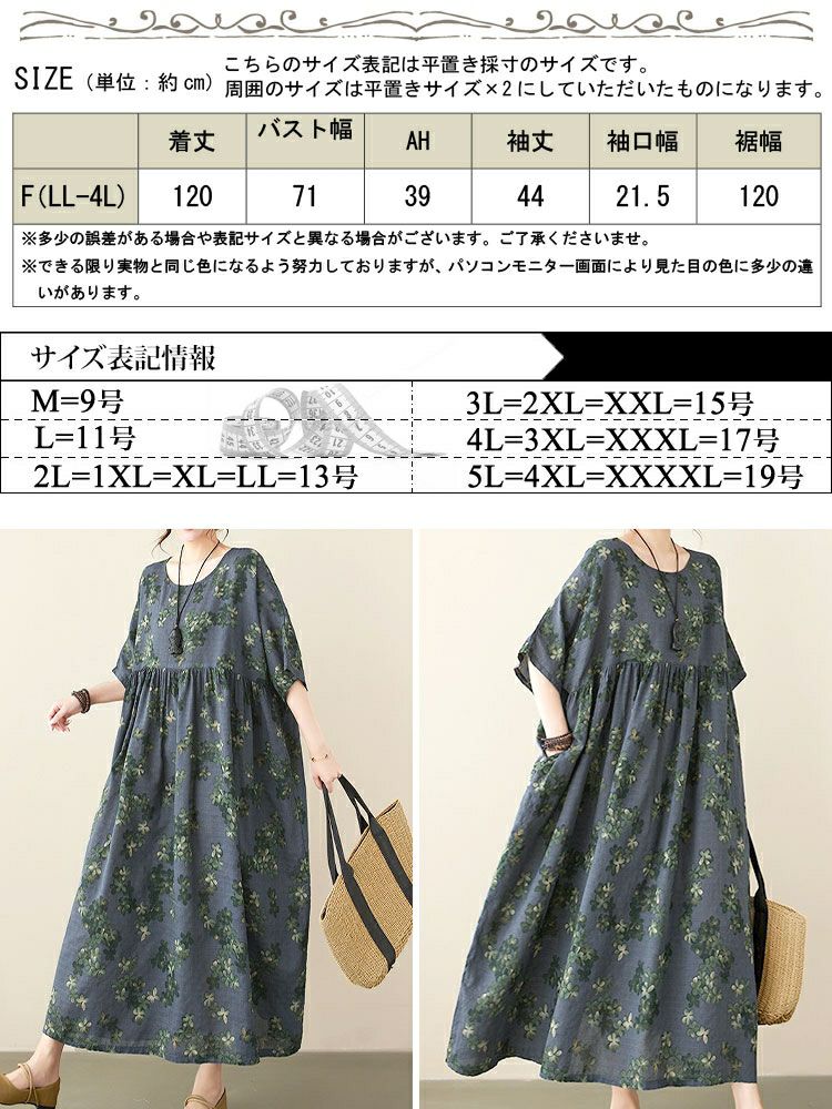 大きいサイズ レディース 花柄ギャザーフレアワンピース　goldy-1683【メール便可】