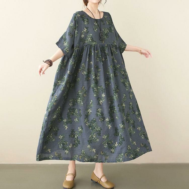 大きいサイズ レディース 花柄ギャザーフレアワンピース　goldy-1683【メール便可】 ブルー