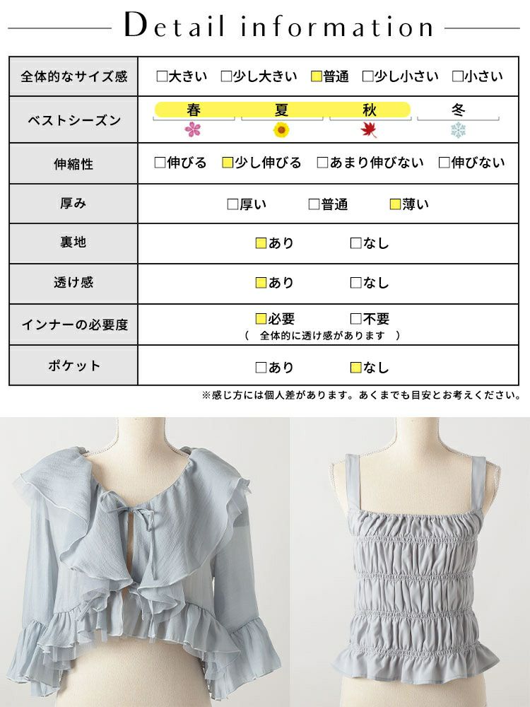 大きいサイズ レディース シャーリングキャミ＆リボンフリルカーディガン2点セット　tana-351041