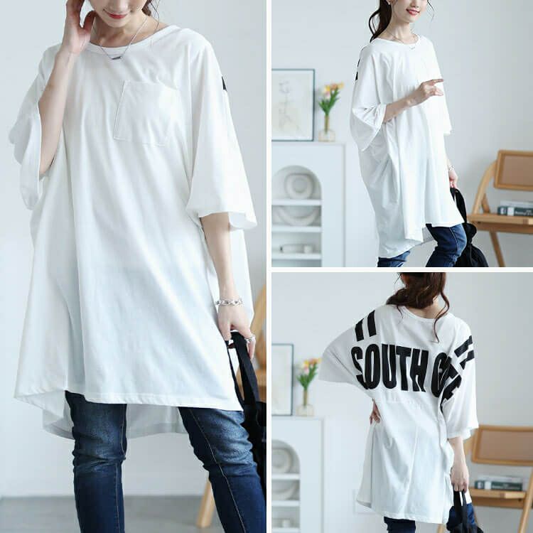 大きいサイズ レディース バックプリントドルマンチュニックTシャツ　maruka-7157【メール便可】