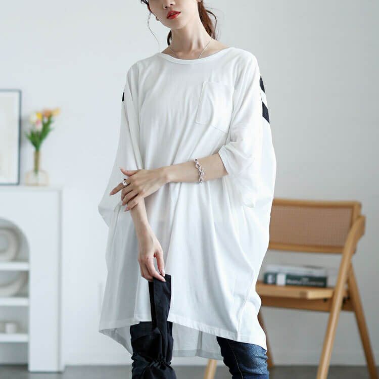 大きいサイズ レディース バックプリントドルマンチュニックTシャツ　maruka-7157【メール便可】