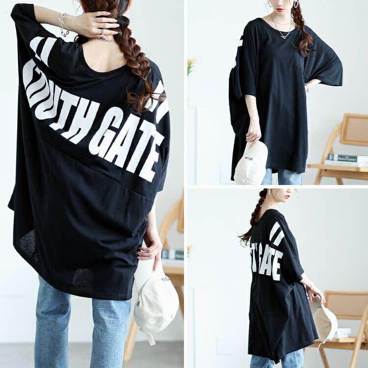 大きいサイズ レディース バックプリントドルマンチュニックTシャツ　maruka-7157【メール便可】