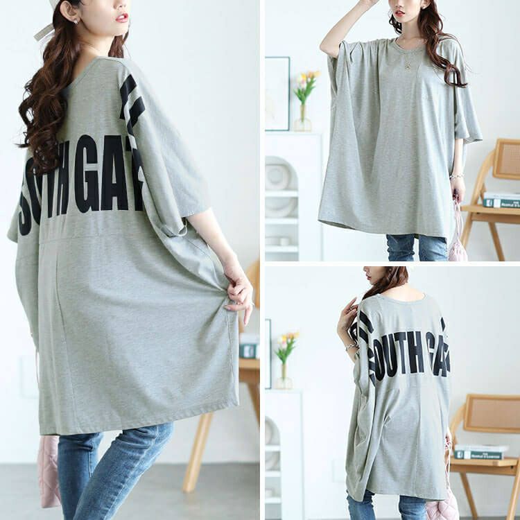 大きいサイズ レディース バックプリントドルマンチュニックTシャツ　maruka-7157【メール便可】