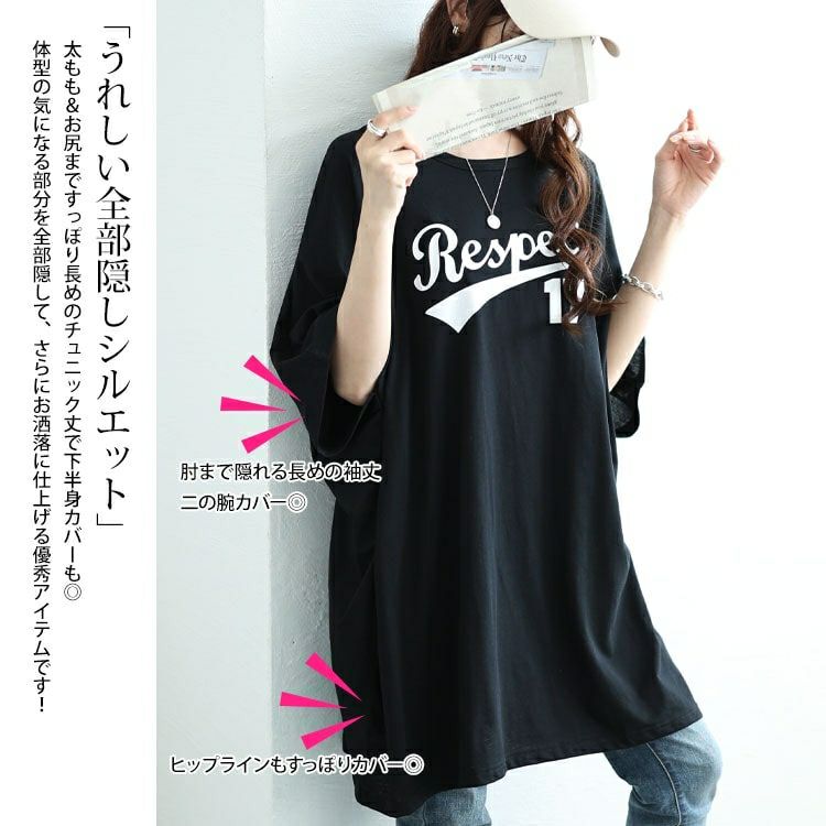 大きいサイズ レディース ロゴプリントドルマンチュニックTシャツ　maruka-7156【メール便可】