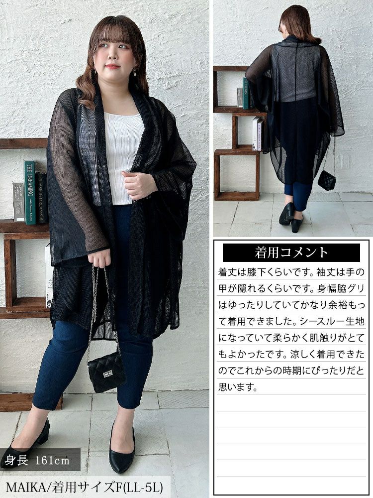 大きいサイズ レディース メッシュロングカーディガン　nw-25023