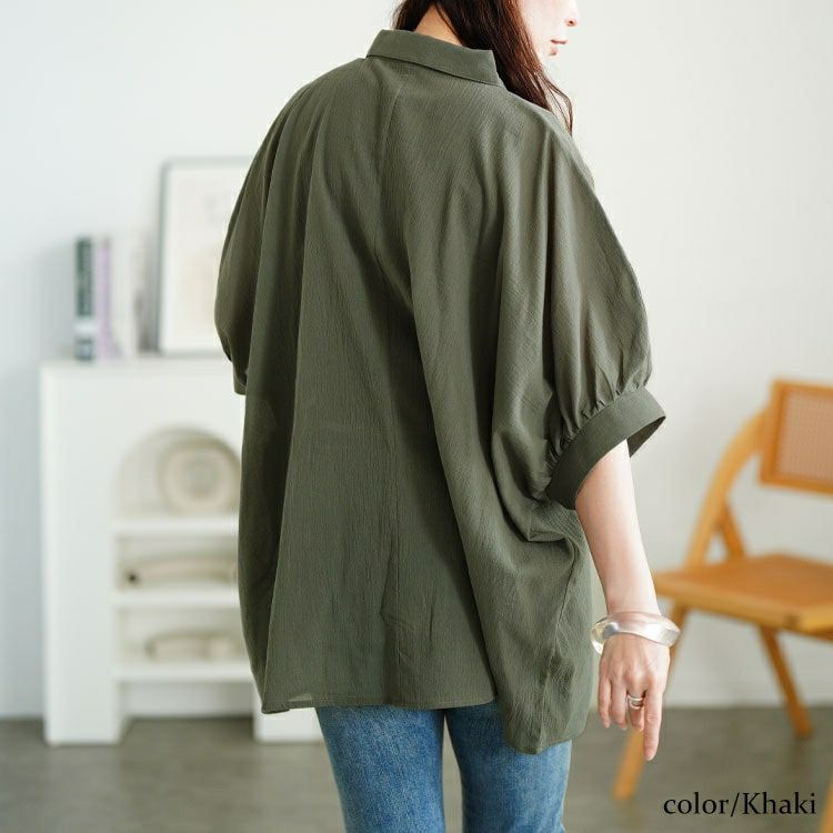 大きいサイズ レディース 楊柳スキッパーチュニック　nw-25022【メール便可】