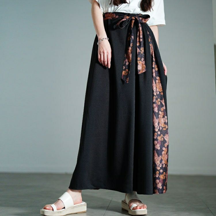 大きいサイズ レディース 花柄ベルト＆切り替えフレアスカート　nw-25021