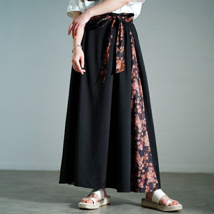 大きいサイズ レディース 花柄ベルト＆切り替えフレアスカート　nw-25021