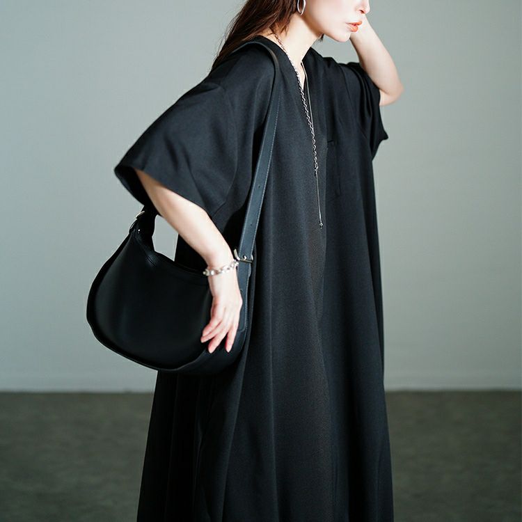 大きいサイズ レディース Vネック胸ポケットバルーンワンピース　nw-25020