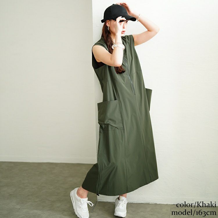 大きいサイズ レディース 裾ドロストハーフZIPノースリーブワンピース　nw-25019【メール便可】