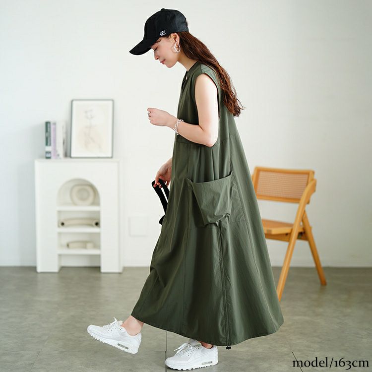 大きいサイズ レディース 裾ドロストハーフZIPノースリーブワンピース　nw-25019【メール便可】