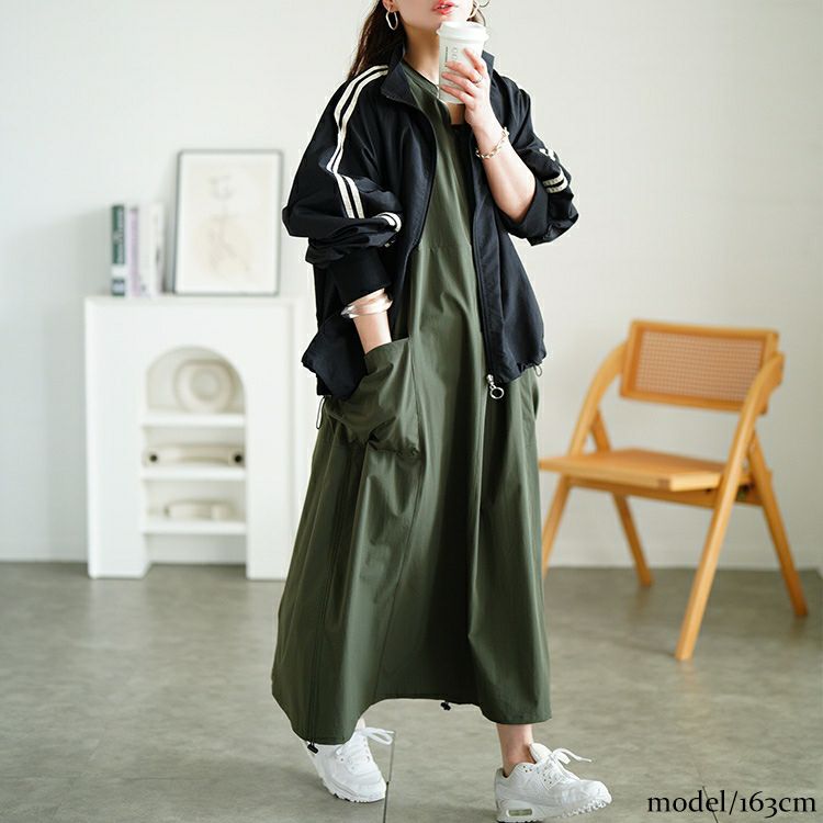 大きいサイズ レディース 裾ドロストハーフZIPノースリーブワンピース