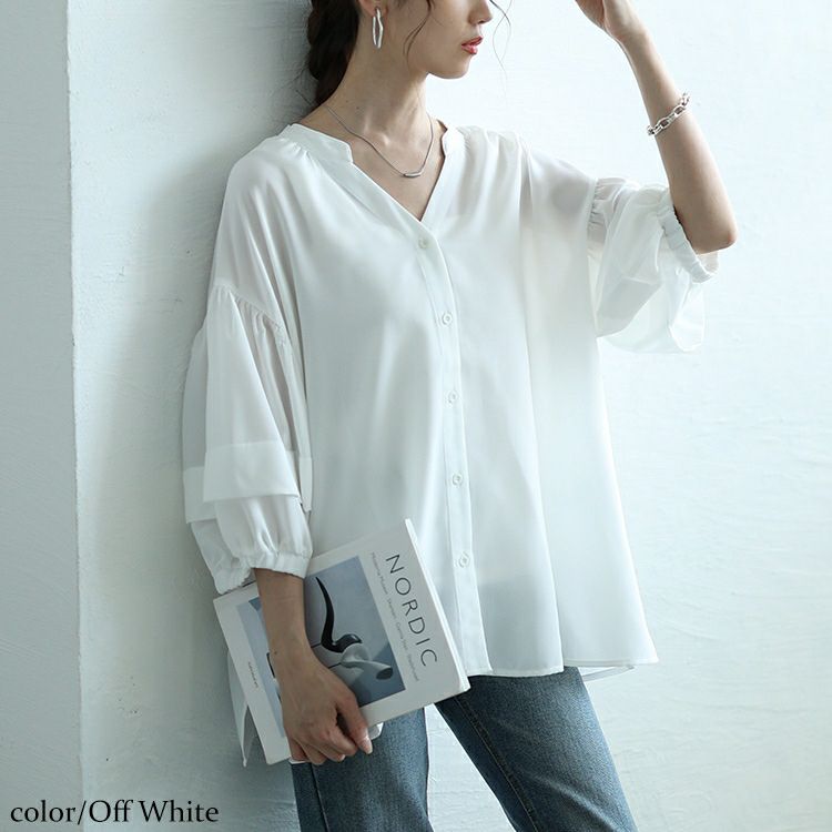 大きいサイズ レディース キーネックランタンスリーブブラウス　nw-25017【メール便可】