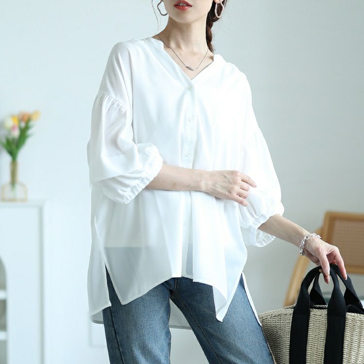 大きいサイズ レディース キーネックランタンスリーブブラウス　nw-25017【メール便可】