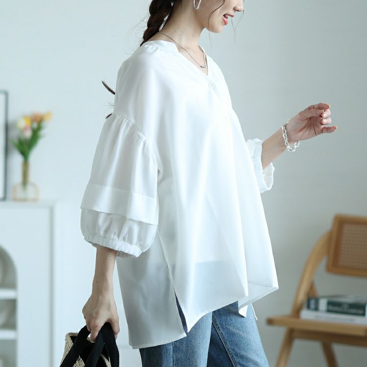 大きいサイズ レディース キーネックランタンスリーブブラウス　nw-25017【メール便可】