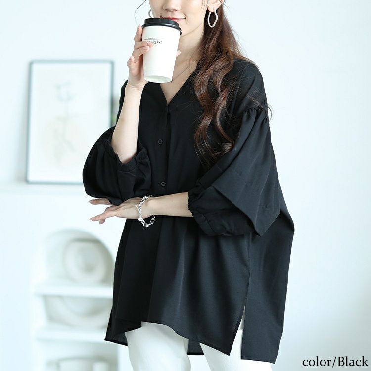 大きいサイズ レディース キーネックランタンスリーブブラウス　nw-25017【メール便可】