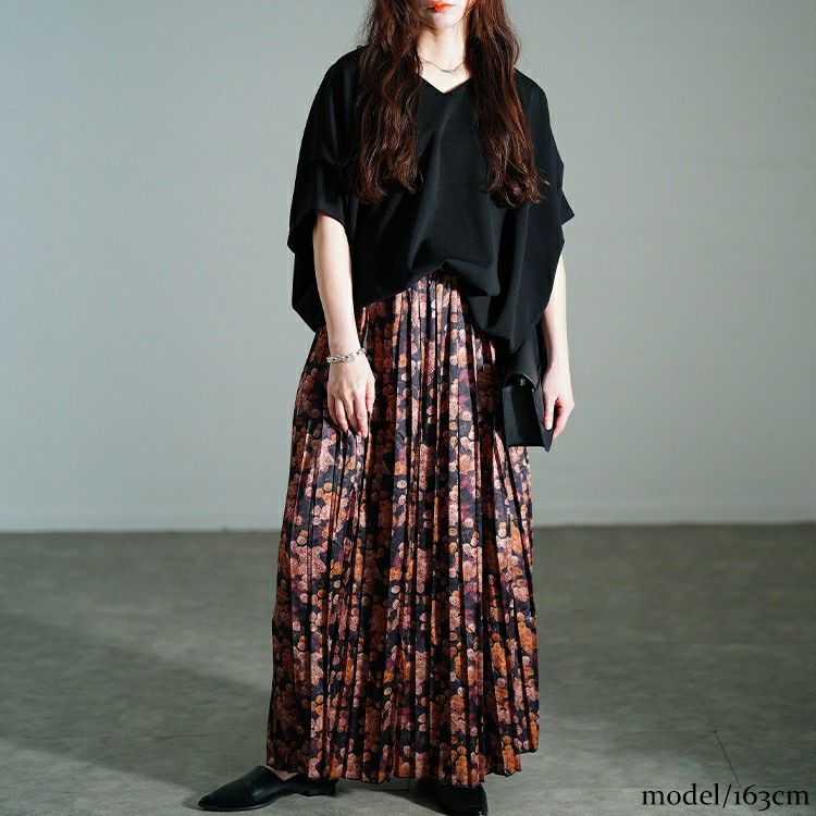 大きいサイズ レディース 花柄プリーツスカート　sw-0756【メール便可】