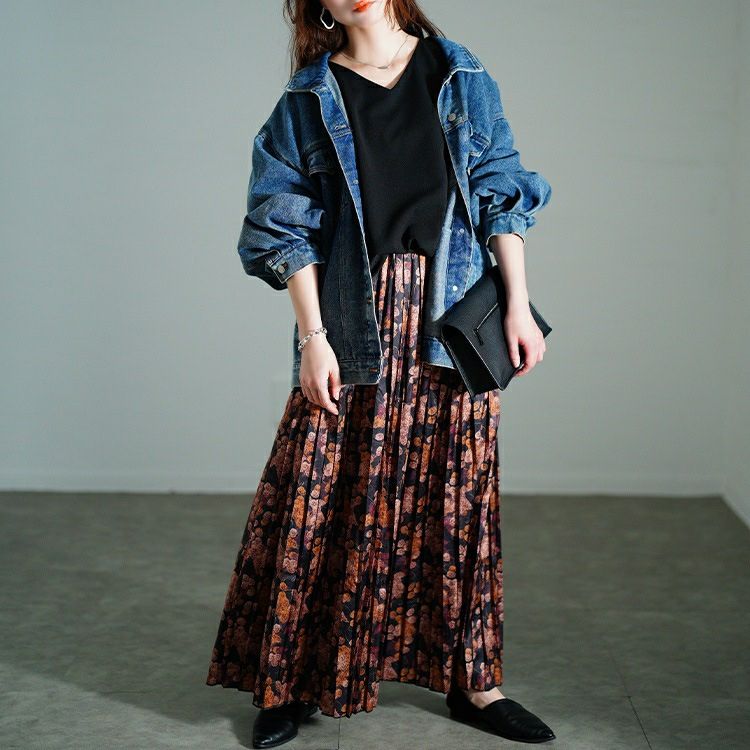 大きいサイズ レディース 花柄プリーツスカート　sw-0756【メール便可】