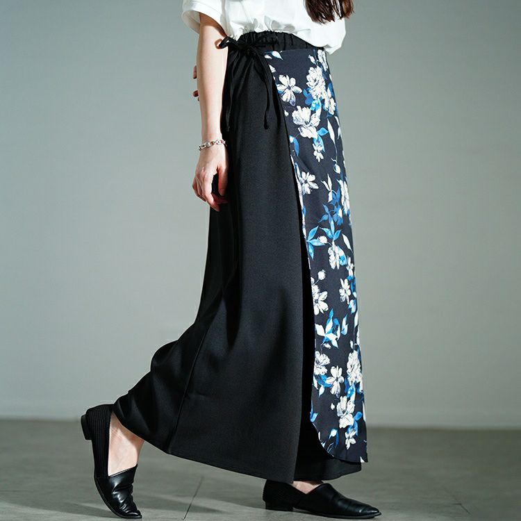 大きいサイズ レディース 花柄ラップワイドパンツ　sw-0751