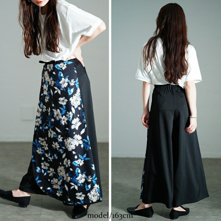 大きいサイズ レディース 花柄ラップワイドパンツ　sw-0751