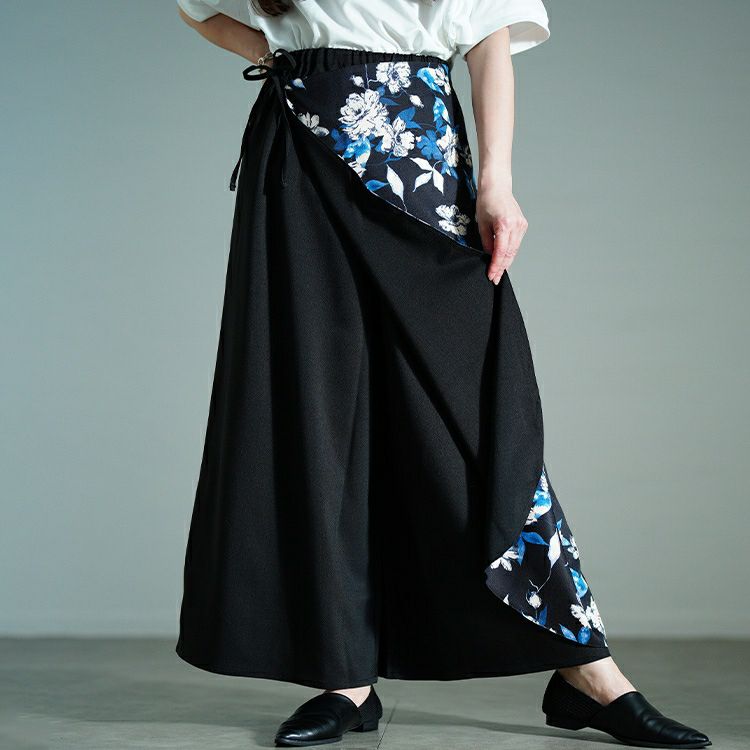 大きいサイズ レディース 花柄ラップワイドパンツ　sw-0751